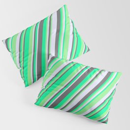 [ Thumbnail: Green, Light Green, Lavender, and Dim Gray Colored Stripes/Lines Pattern Pillow Sham ]