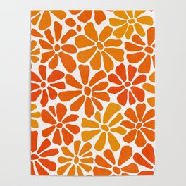 RETRO DAISY FLOWERS ORANGE YELLOW TEXTURED Poster