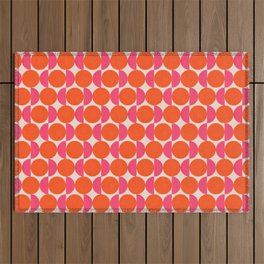 Vintage Mid-century Modern Abstract Geometric Balancing Shapes in Bright Bold Vibrant Fuchsia Pink and Hot Tangerine Orange Outdoor Rug