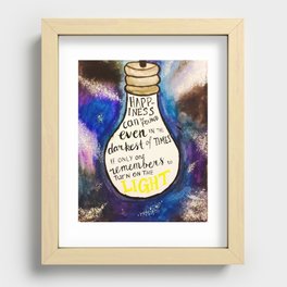 Lightbulb quote from H.P, "Happiness can be found even in the darkest of times..." Recessed Framed Print