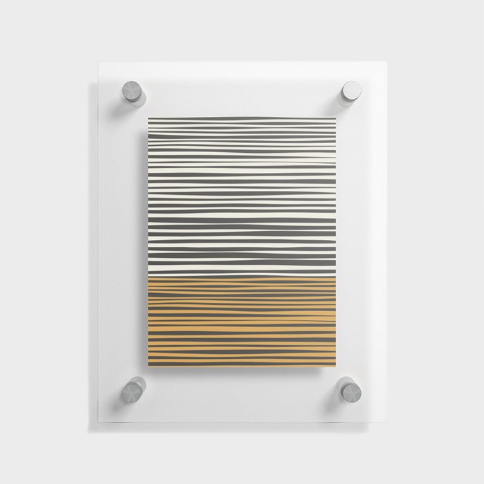 Natural Stripes Modern Minimalist Colour Block Pattern in Charcoal Grey, Mustard Gold, and Beige Cream Floating Acrylic Print