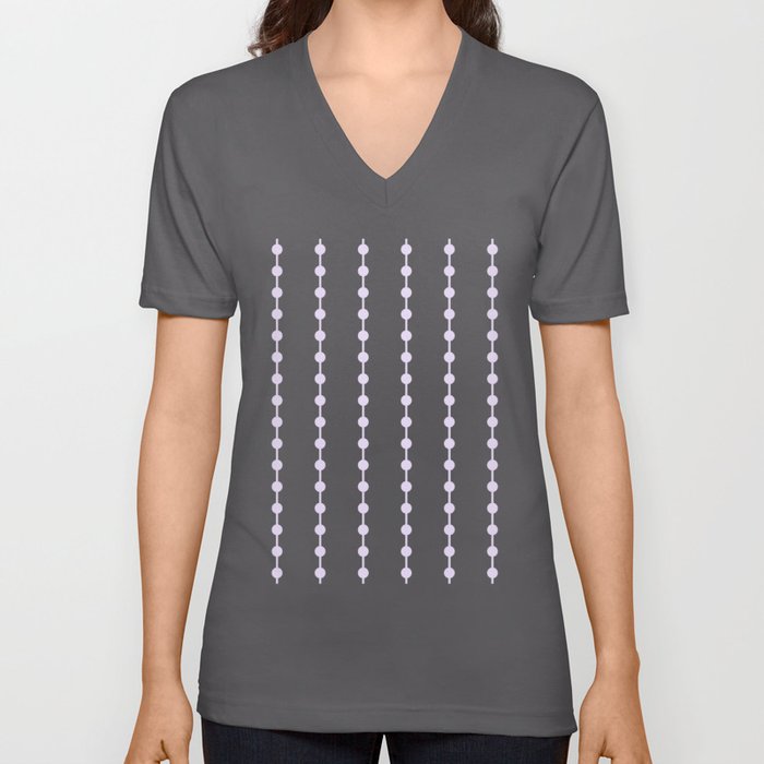Geometric Droplets Pattern Linked - Pastel Lilac and White V Neck T Shirt