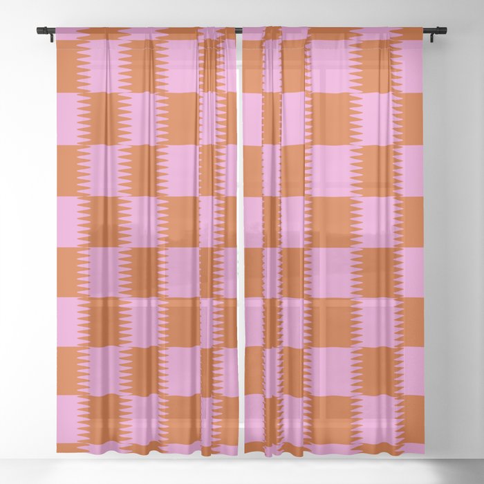 Strawberry Checkerboard Illusion Sheer Curtain