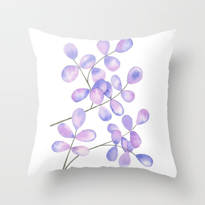 Purple Watercolor Leaves Throw Pillow