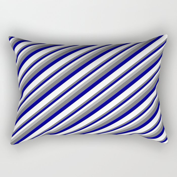Dark Gray, Dim Gray, Blue & White Colored Striped Pattern Rectangular Pillow