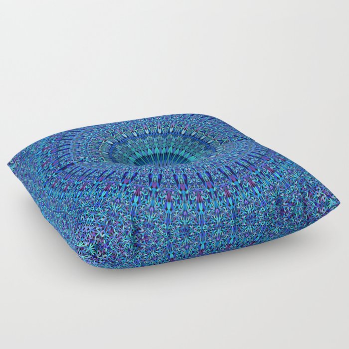 Blue Spiritual Flower Garden Mandala Floor Pillow