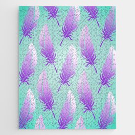 Delicate Feathers (violet on mint) Jigsaw Puzzle