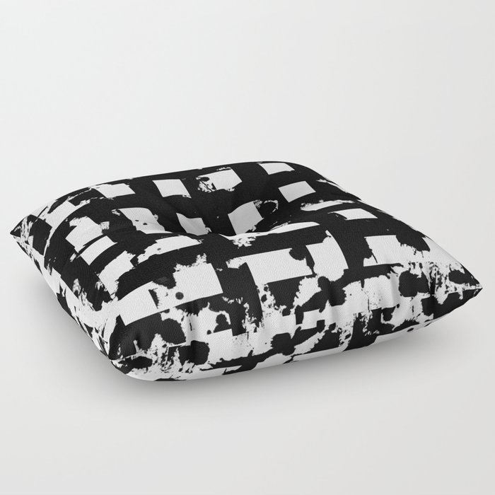 Splatter Hatch - Black and white, abstract hatched pattern Floor Pillow