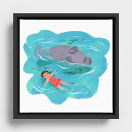 Manatee Playtime Framed Canvas