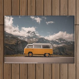 Yellow Minibus on Road Outdoor Rug