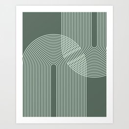 Geometric Lines in Sage Green 2 (Rainbow Abstraction) Art Print