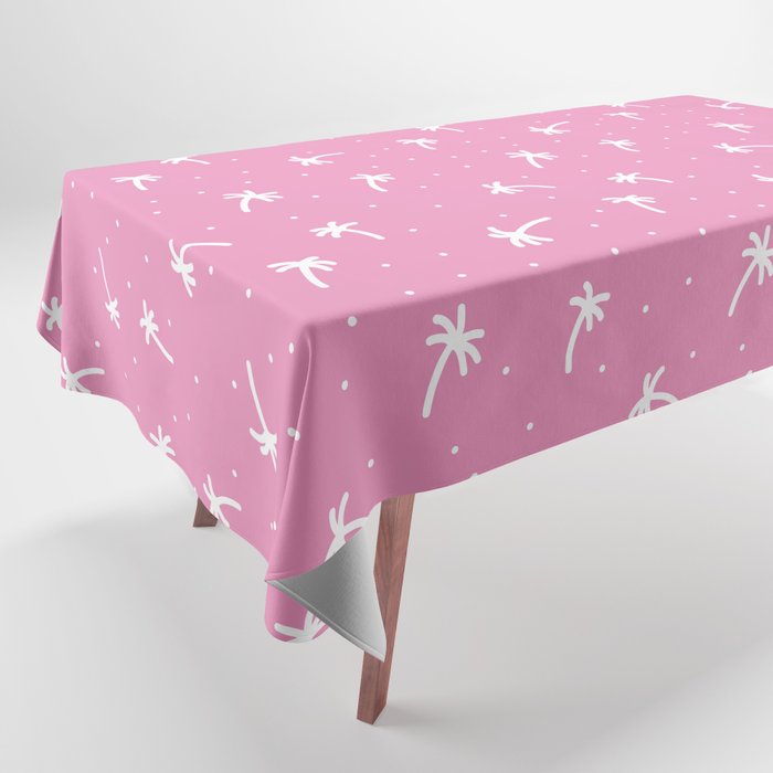 Hot Pink And White Doodle Palm Tree Pattern Tablecloth