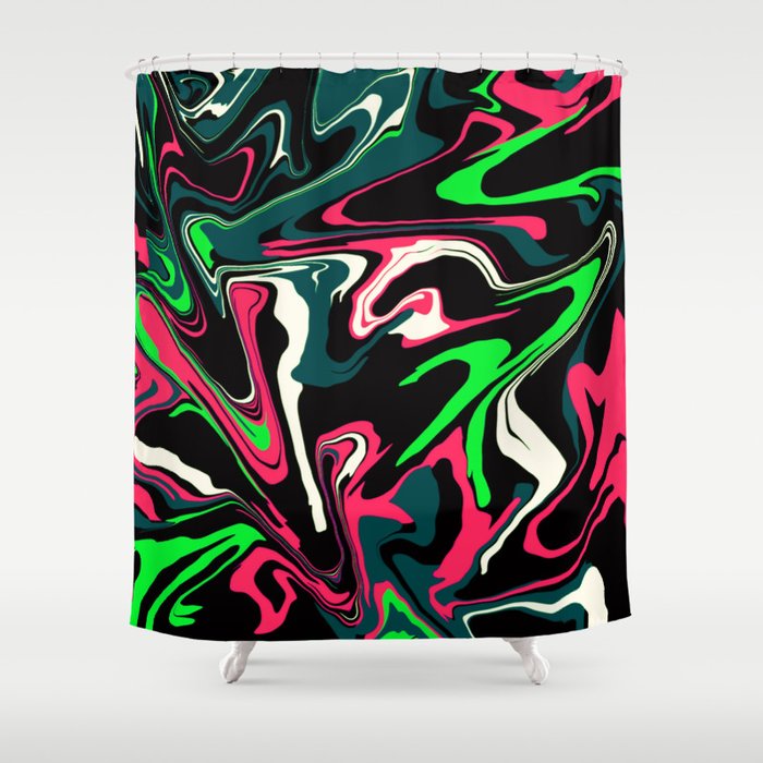 Green, Pink and Cyan Abstract Melt Shower Curtain