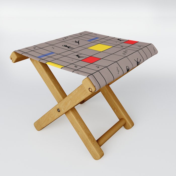 Dancing like Piet Mondrian - Composition with Red, Yellow, and Blue on the light brown background Folding Stool