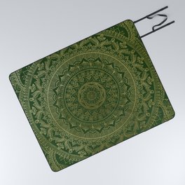 Mandala Royal - Green and Gold Picnic Blanket