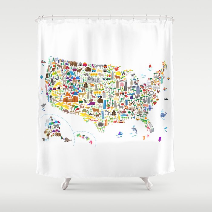 Animal Map Of United States For Children And Kids Shower Curtain By Animal Map Of United States For Children And Kids Shower Curtain