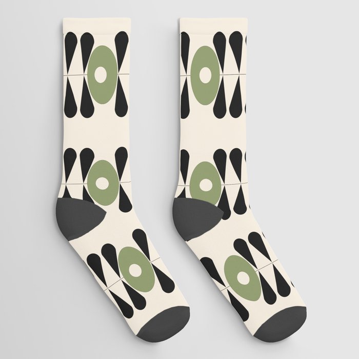 Sage green mid century 50s retro flower pattern Socks