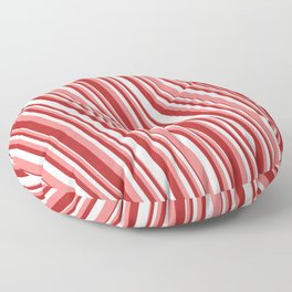 [ Thumbnail: Light Coral, Red & Mint Cream Colored Stripes Pattern Floor Pillow ]