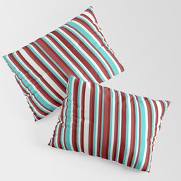 [ Thumbnail: Turquoise, Maroon, Brown & Mint Cream Colored Pattern of Stripes Pillow Sham ]