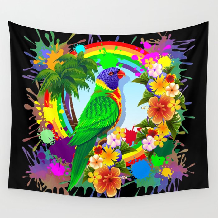 Rainbow Lorikeet Parrot Art Wall Tapestry