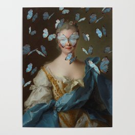 Lady with Blue Butterflies Poster