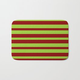 [ Thumbnail: Green and Dark Red Colored Pattern of Stripes Bath Mat ]