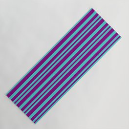 [ Thumbnail: Purple & Turquoise Colored Pattern of Stripes Yoga Mat ]