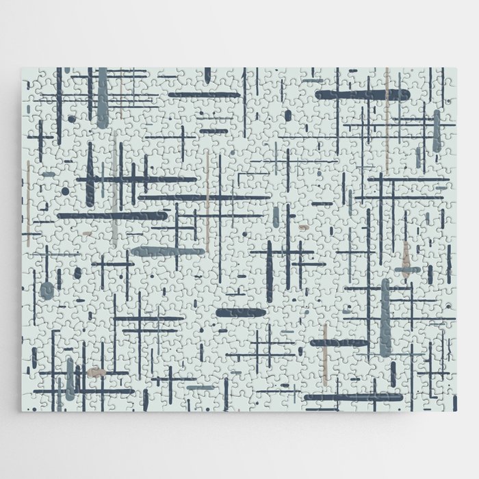 Mid-Century Modern Kinetikos Pattern in Light Ice Blue and Neutral Blue Gray Tones  Jigsaw Puzzle