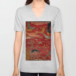 Animal Grotesques Mughal Carpet Fragment Digital Painting V Neck T Shirt