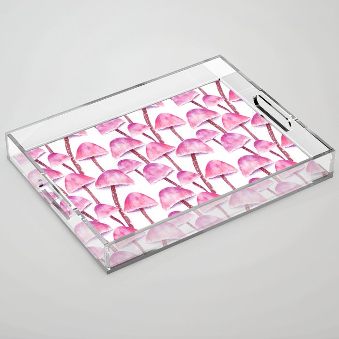 Pink Watercolor Mushrooms Acrylic Tray