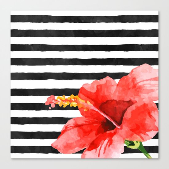 Tropical flower on stripes Canvas Print