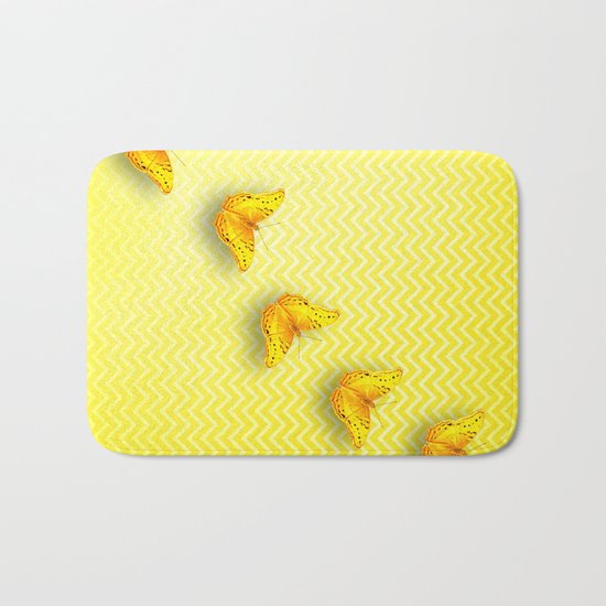 Butterflies on buttercup yellow chevron pattern Bath Mat