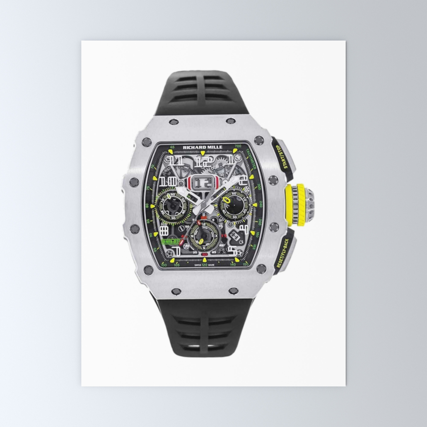 Richard Mille 11 Flyback Chronograph In Titanium On Black Rubber Strap With Skeleton Dial Mini Art Print By Steevee1178 Society6