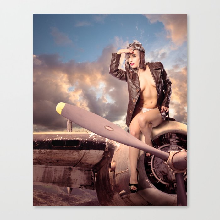"Captain Felix" - The Playful Pinup - Bomber Jacket Pin-up Girl by Maxwell H. Johnson Canvas Print