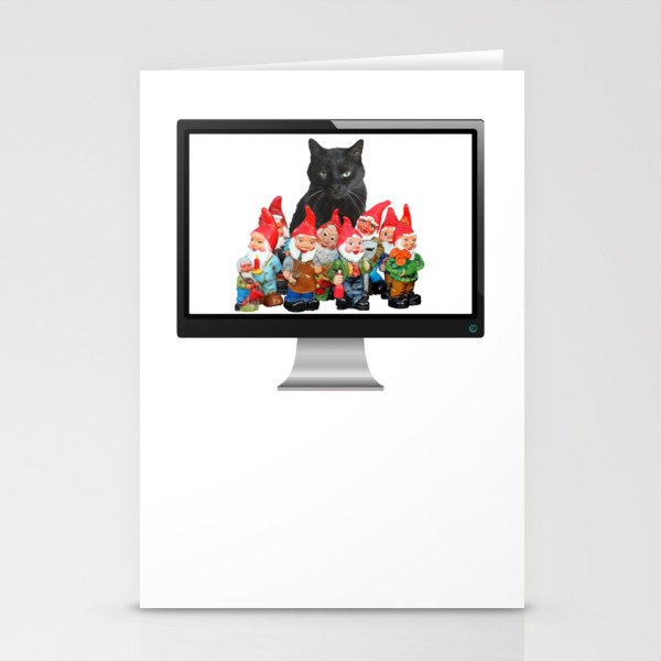 Snoki - Black Cat Gnomes - Computer Screen - IT specialist Stationery Cards