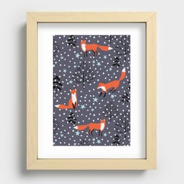 Red foxes in the nignt winter forest Recessed Framed Print