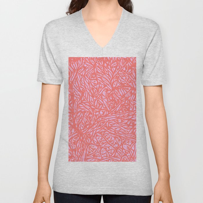 Summer Peach Pink Saffron - Abstract Botanical Nature V Neck T Shirt