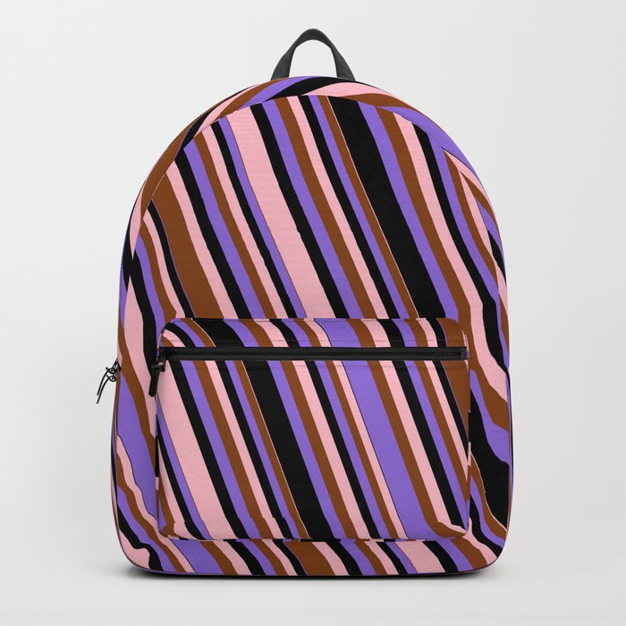 Pink, Brown, Purple & Black Colored Lined Pattern Backpack