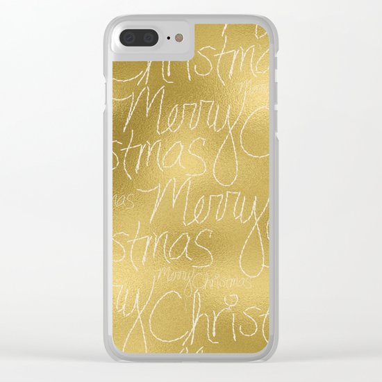 Merry christmas- christmas typography on gold pattern Clear iPhone Case