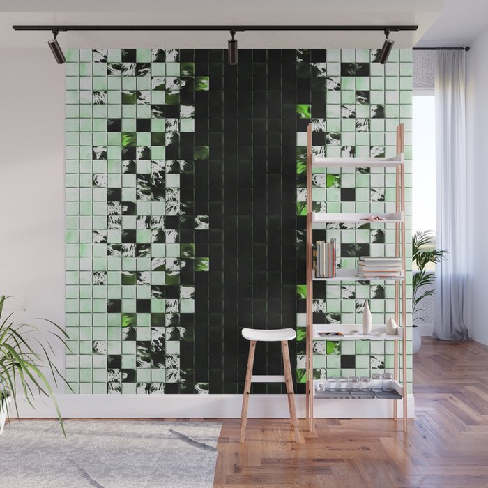 Green Accent Black And White Square Tiled Ceramic Mosaic Pattern Wall Mural By Taiche Green Accent Black And White Square Tiled Ceramic Mosaic Pattern Wall Mural By Taiche