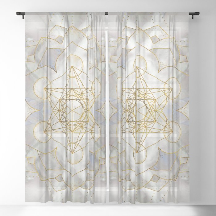 Metatron's Cube in lotus Sacred Geometry  Sheer Curtain