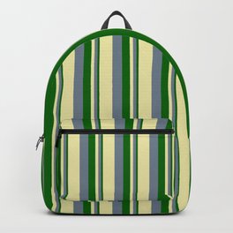 Dark Green, Slate Gray & Pale Goldenrod Colored Lines/Stripes Pattern Backpack