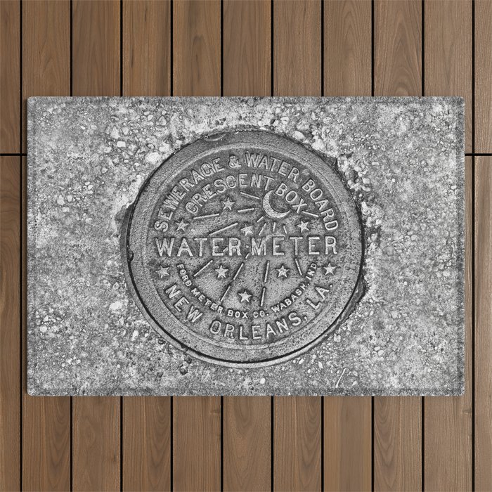 New Orleans Water Meter Louisiana Crescent City NOLA Water Board Metalwork Grey Silver Outdoor Rug