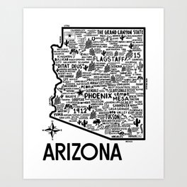 Black and White Modern Map Art Arizona Map Arizona Wall Decor Minimalist AZ Printable Map Inverted Black Silhouette State Map Art