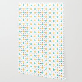Christmas Pattern Yellow Blue Star Snowflake Wallpaper