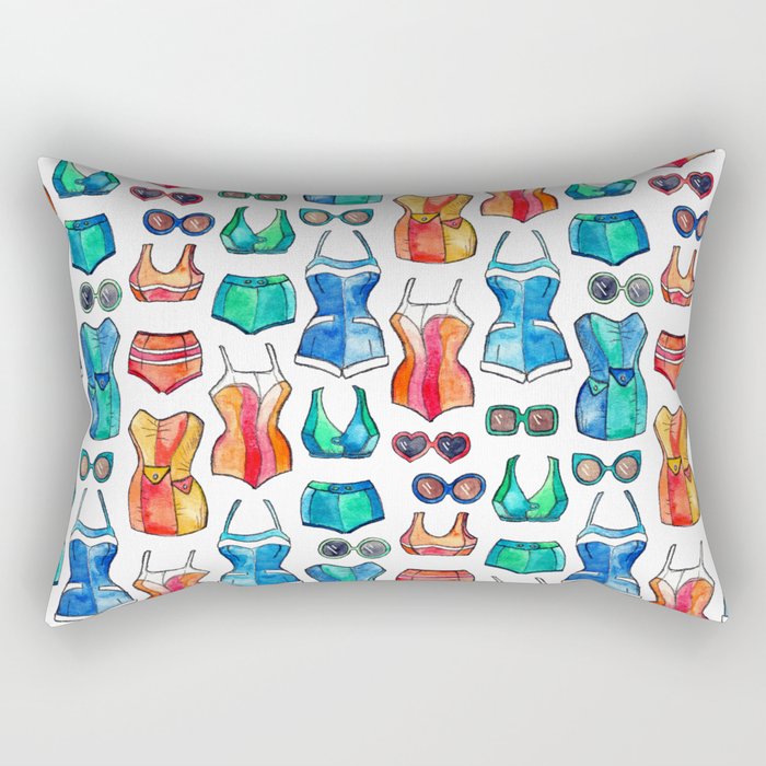 Sixties Swimsuits and Sunnies on white Rectangular Pillow