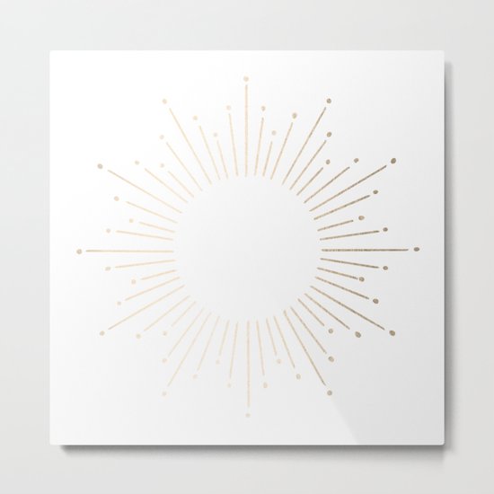 Simply Sunburst in White Gold Sands on White Metal Print