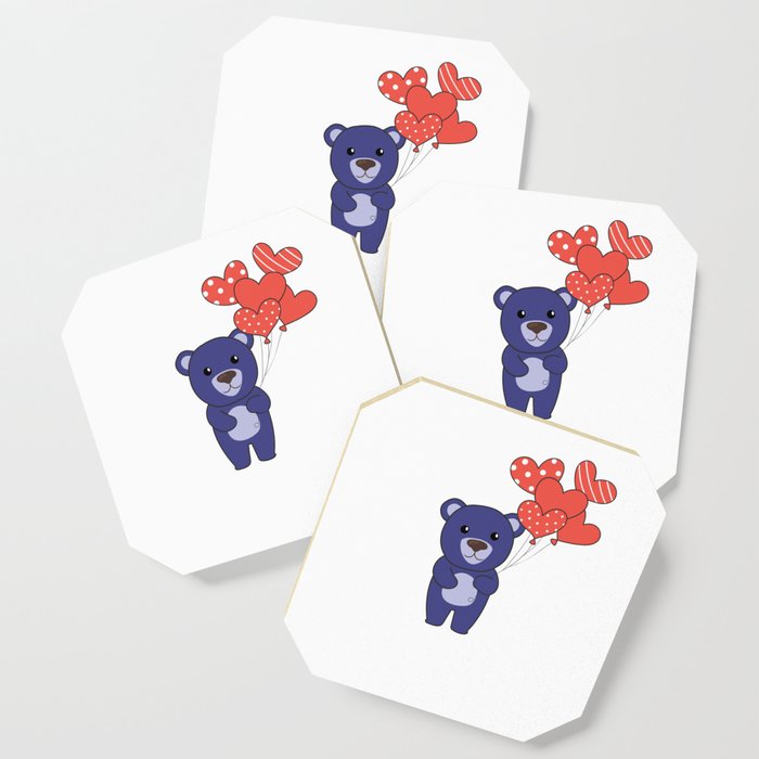Bear Cute Animals With Hearts Balloons To Coaster