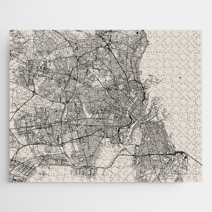 Copenhagen, Denmark - City Map - Black and White Jigsaw Puzzle
