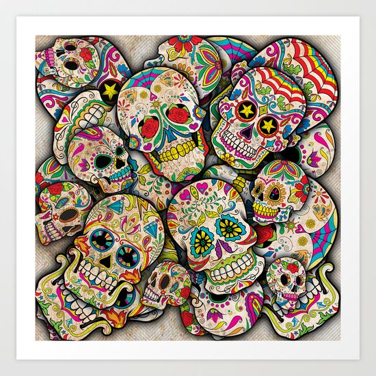 Sugar Skull Collage Art Print